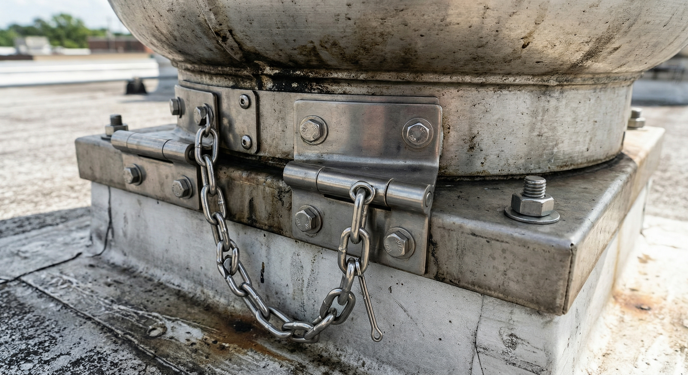 Close-up of heavy duty exhaust fan hinge kit hardware